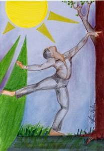 Antonia Calabrese, "Sono un albero di noce" (M.A. 19/2013), penna biro, pennarelli, matite colorate e colori in polvere su cartoncino cm. 10 x 15. In esposizione alla Mostra di beneficenza presso il Bakırköy Municipality Botanic Park, Istanbul, Turchia, dal 03.05.2014 al 18.05.2014