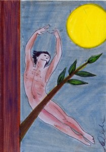 Antonia Calabrese, Senza restrizioni (MA 16/2013), penna biro, pennarelli e colori in polvere su cartoncino cm. 10,5 x 15 - opera in esposizione a Cambridge e Boston alla fine del 2014 - Collezione: ArtViaPost - Cambridge (Stati Uniti d'America).