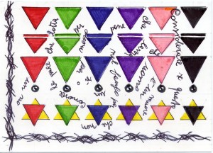 Antonia Calabrese, "Considerate..." (MA 14/2013) - Penna biro e pennarelli su cartoncino cm. 12 x 17 - Progetto Mail Art "Olocausto" dell'Istituto omnicomprensivo Casacalenda per il Giorno della memoria. Collezione: Ist. Omnicomprensivo Casacalenda - Casacalenda (CB) -