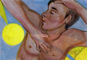 Antonia Calabrese, Mail Art 26/2012, tecnica mista su cartoncino cm. 12 x 17. Progetto Mail Art " Topic: DeMonstrative", organizzato da J.Block per esposizione 2014 - Bridgewater State University - Collezione: J.Block, Bridgewater (Stati Uniti)