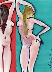 Antonia Calabrese, Segreti allo specchio (MA 5/2013), pennarelli e ombretto su cartoncino cm. 10,5x15. Opera esposta nel corso di “The North Dallas Artist Studio Tour” il 26 e 27 aprile 2014. Collezione: Mail Art Salon – DCS, Dallas, Texas, USA