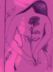 Antonia Calabrese, "Una postal rosa" ( M.A. 2/2013) - pennarello su cartoncino cm. 10,5 x 15 - Collezione: IGAKUSEI, Sevilla (Spagna) - Progetto "Una postal rosa" per esposizione 2015.